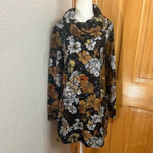 Snuggle Up! Tribal Jeans Soft Cowl Neck Knit Tunic in Abstract Floral-M